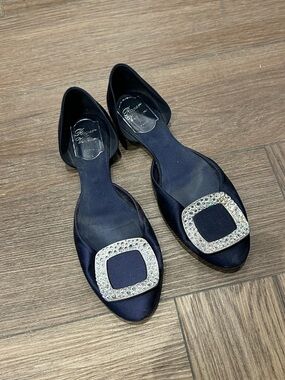 Roger Vivier Blue Satin Ballerina Crystal Buckle Chips d'Orsay 36.5